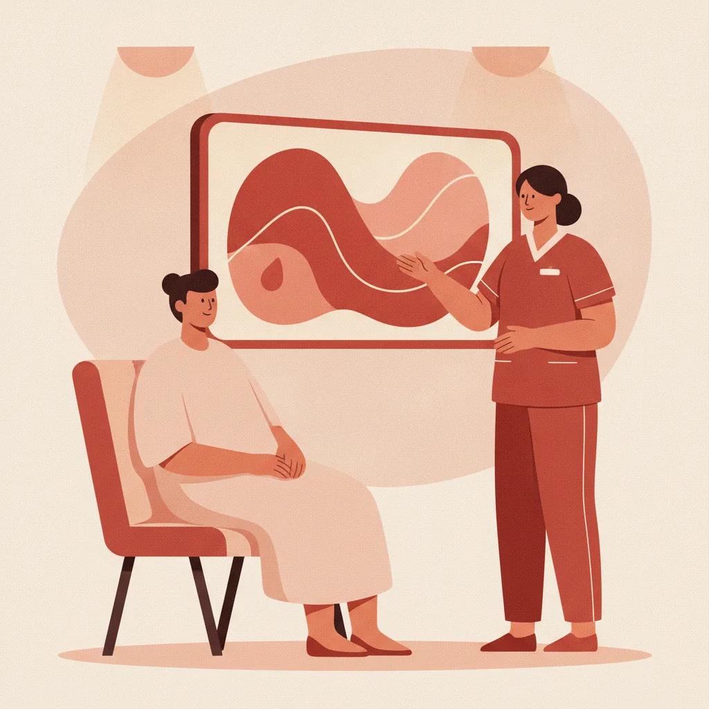 화상 상처 회복이 더딘 환자가 고압산소치료 적합성을 판정받기 위해 초음파로 혈류와 재생 잠재력을 평가받는 장면<p style=